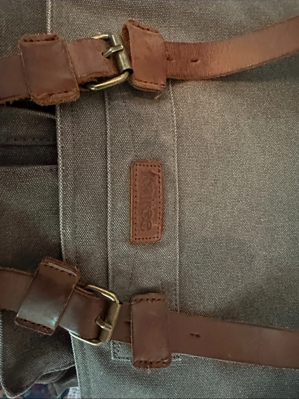 Kattee camera Canvas Messenger Bag dark dusty gray Brown Leather Trim
